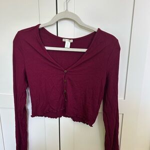 Forever 21 maroon Long Sleeve Crop Blouse